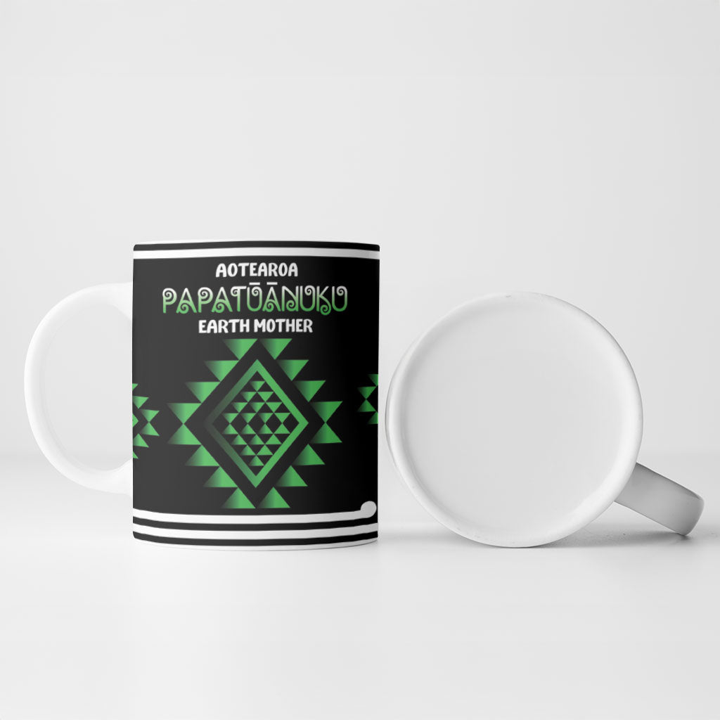 Aotearoa Atua Papatuanuku Personalised Ceramic Mug Maori Earth Mother Taniko Motifs
