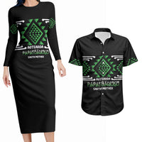 Aotearoa Atua Papatuanuku Personalised Couples Matching Long Sleeve Bodycon Dress and Hawaiian Shirt Maori Earth Mother Taniko Motifs