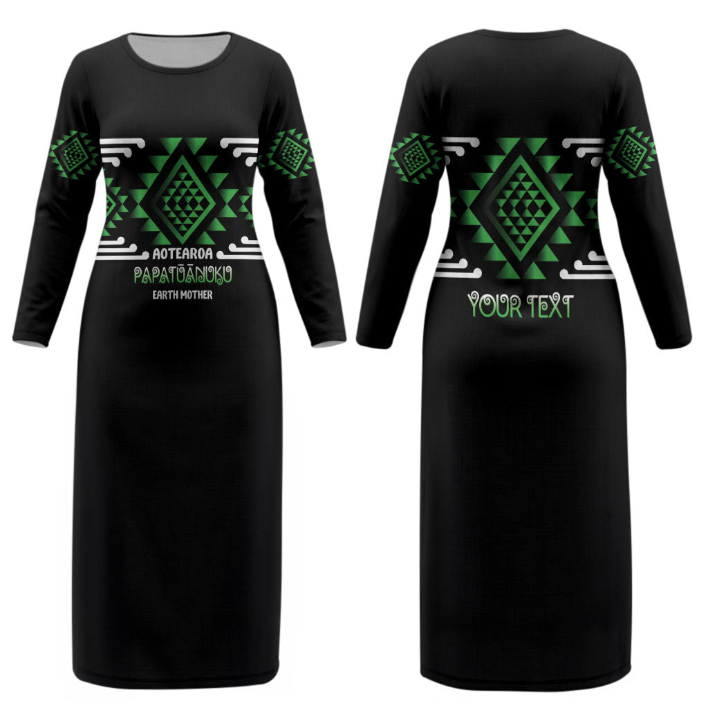 Aotearoa Atua Papatuanuku Personalised Couples Matching Long Sleeve Bodycon Dress and Hawaiian Shirt Maori Earth Mother Taniko Motifs