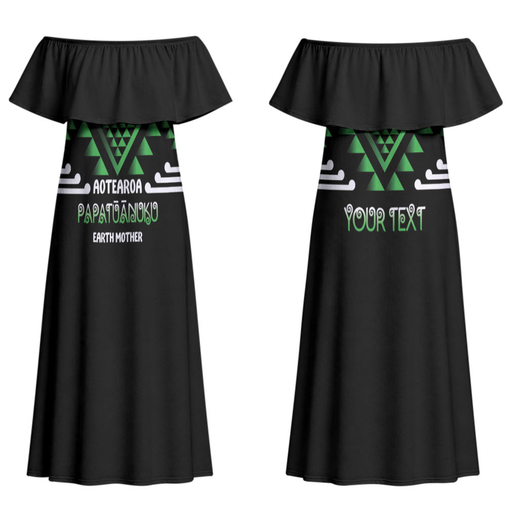 Aotearoa Atua Papatuanuku Personalised Couples Matching Off Shoulder Maxi Dress and Hawaiian Shirt Maori Earth Mother Taniko Motifs