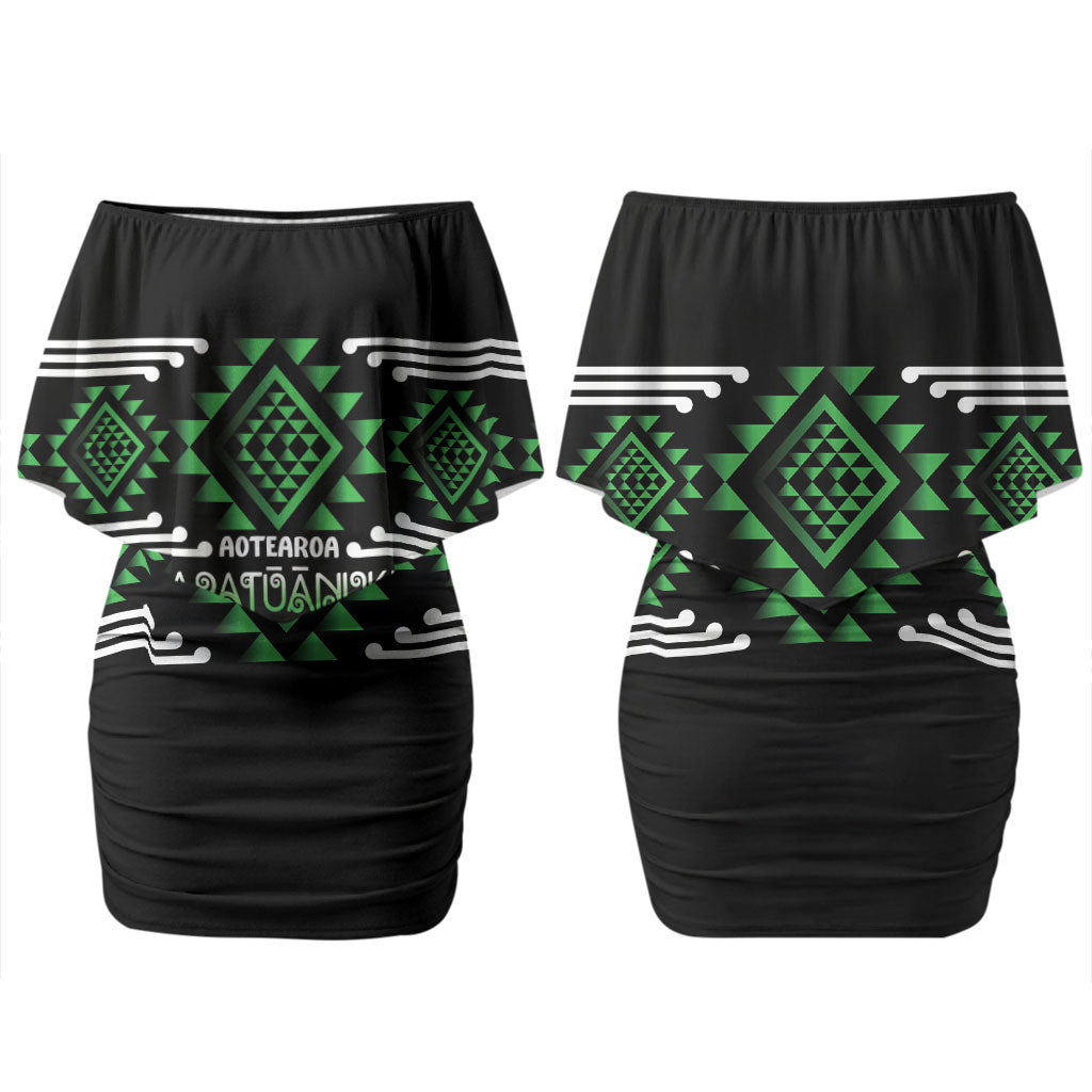 Aotearoa Atua Papatuanuku Personalised Couples Matching Off Shoulder Short Dress and Long Sleeve Button Shirt Maori Earth Mother Taniko Motifs