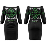 Aotearoa Atua Papatuanuku Personalised Couples Matching Off The Shoulder Long Sleeve Dress and Long Sleeve Button Shirt Maori Earth Mother Taniko Motifs