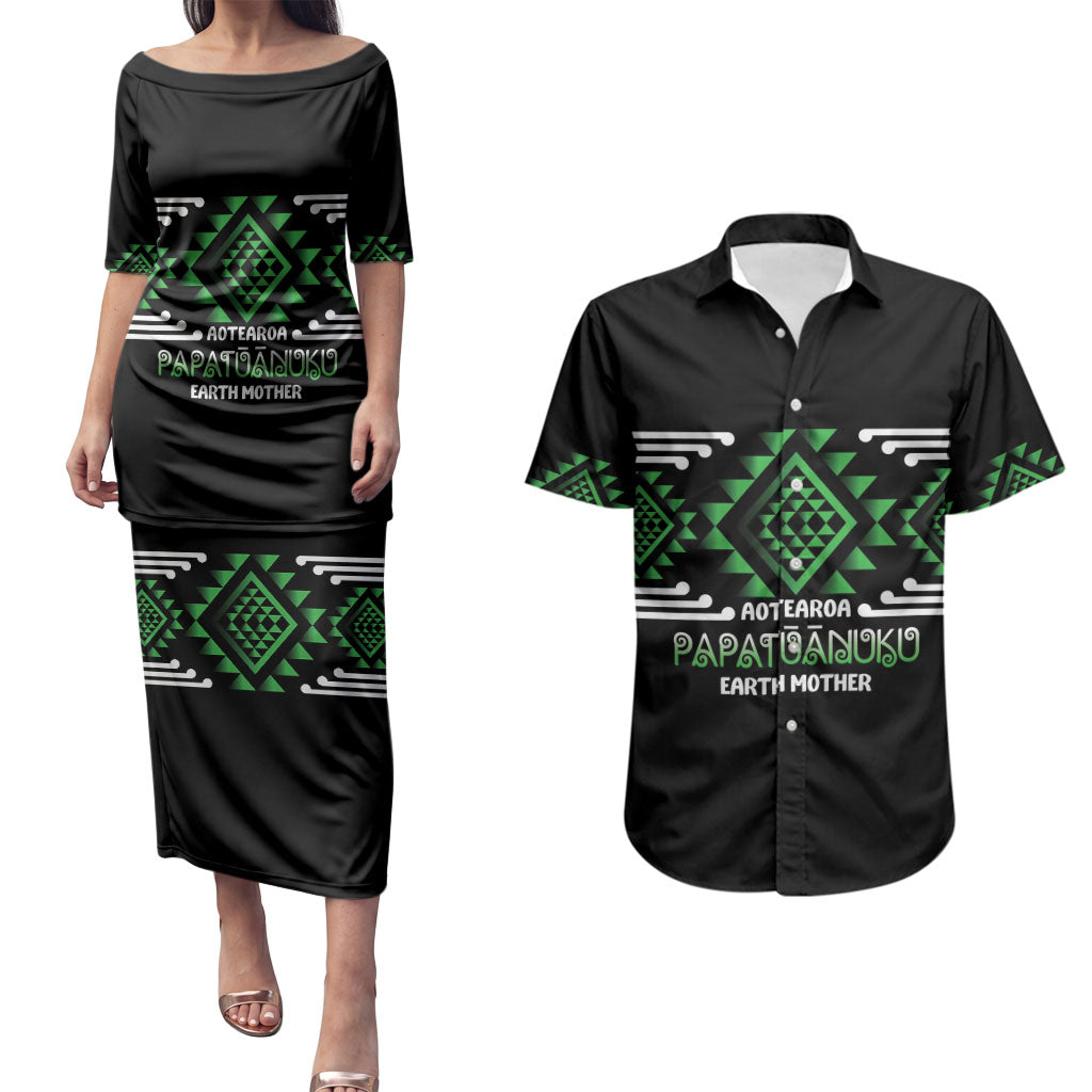 Aotearoa Atua Papatuanuku Personalised Couples Matching Puletasi and Hawaiian Shirt Maori Earth Mother Taniko Motifs