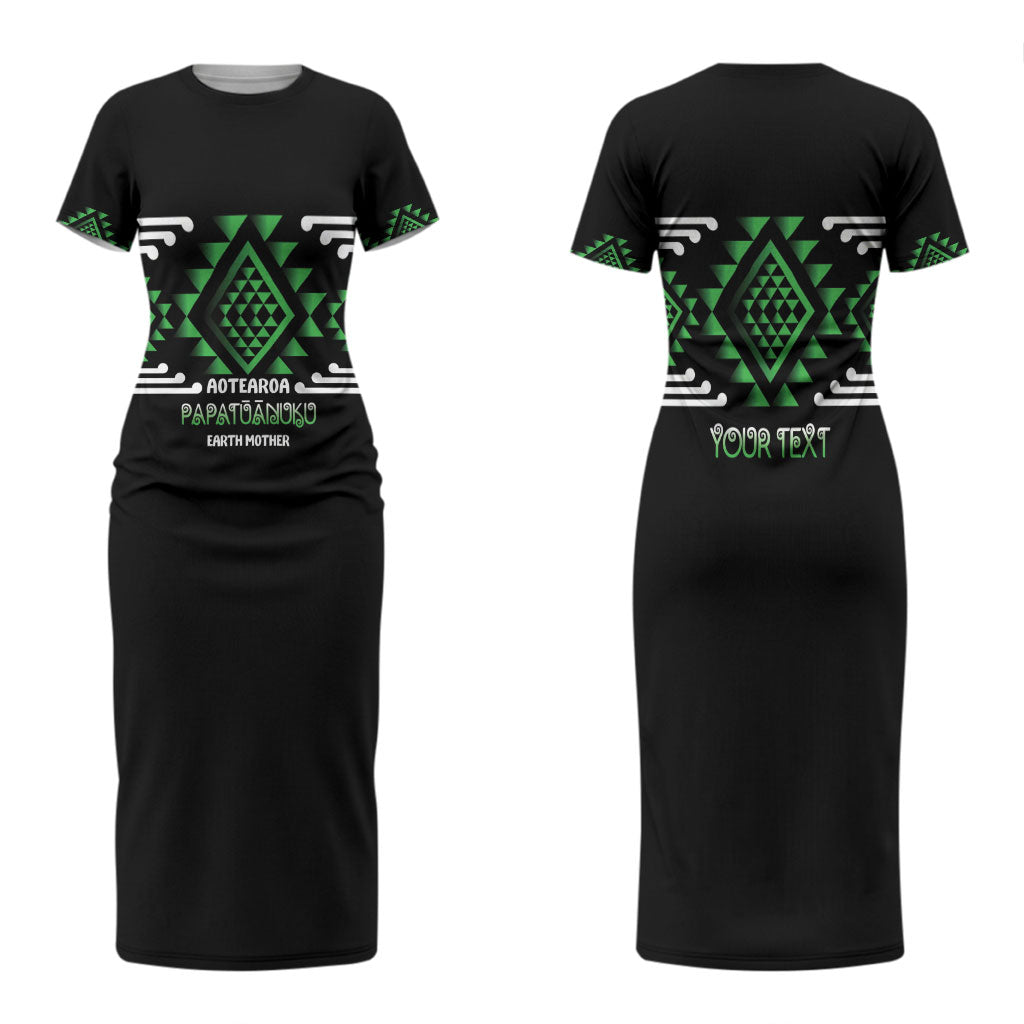 Aotearoa Atua Papatuanuku Personalised Couples Matching Short Sleeve Bodycon Dress and Hawaiian Shirt Maori Earth Mother Taniko Motifs