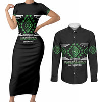 Aotearoa Atua Papatuanuku Personalised Couples Matching Short Sleeve Bodycon Dress and Long Sleeve Button Shirt Maori Earth Mother Taniko Motifs