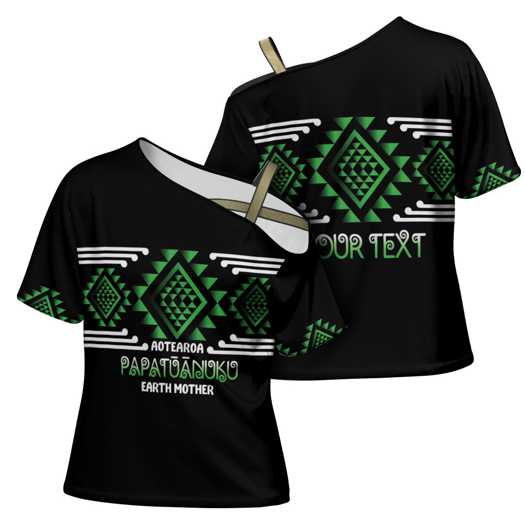 Aotearoa Atua Papatuanuku Personalised Cross Shoulder Shirt Maori Earth Mother Taniko Motifs