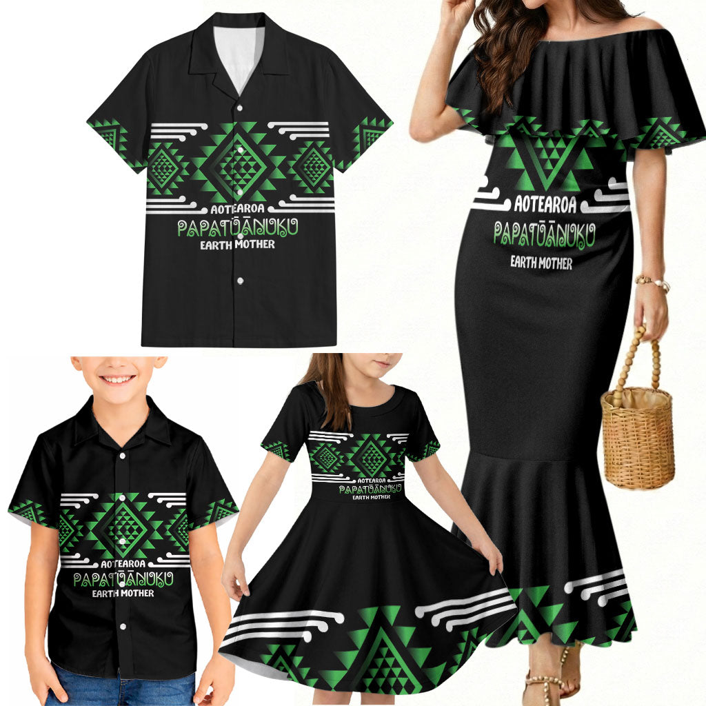 Aotearoa Atua Papatuanuku Personalised Family Matching Mermaid Dress and Hawaiian Shirt Maori Earth Mother Taniko Motifs