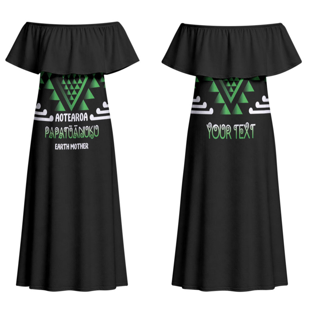 Aotearoa Atua Papatuanuku Personalised Family Matching Off Shoulder Maxi Dress and Hawaiian Shirt Maori Earth Mother Taniko Motifs