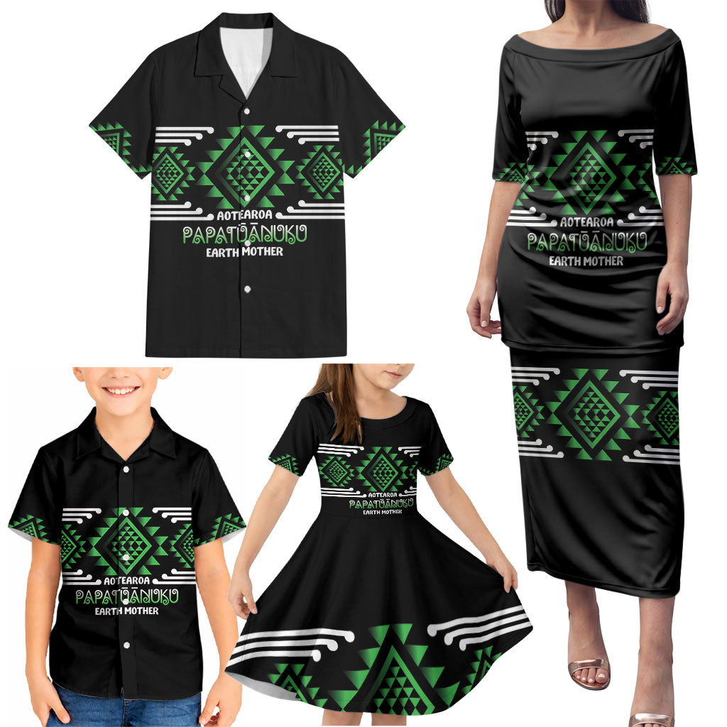 Aotearoa Atua Papatuanuku Personalised Family Matching Puletasi and Hawaiian Shirt Maori Earth Mother Taniko Motifs