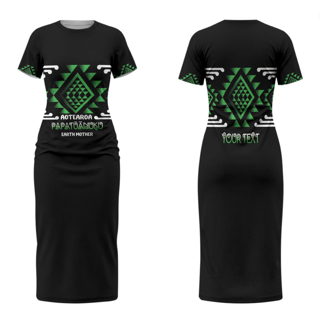 Aotearoa Atua Papatuanuku Personalised Family Matching Short Sleeve Bodycon Dress and Hawaiian Shirt Maori Earth Mother Taniko Motifs