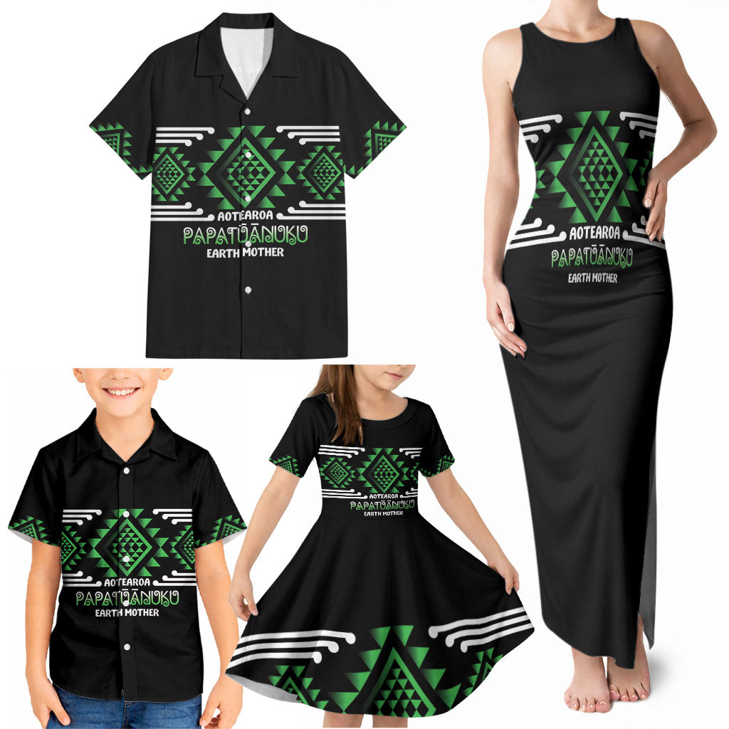 Aotearoa Atua Papatuanuku Personalised Family Matching Tank Maxi Dress and Hawaiian Shirt Maori Earth Mother Taniko Motifs