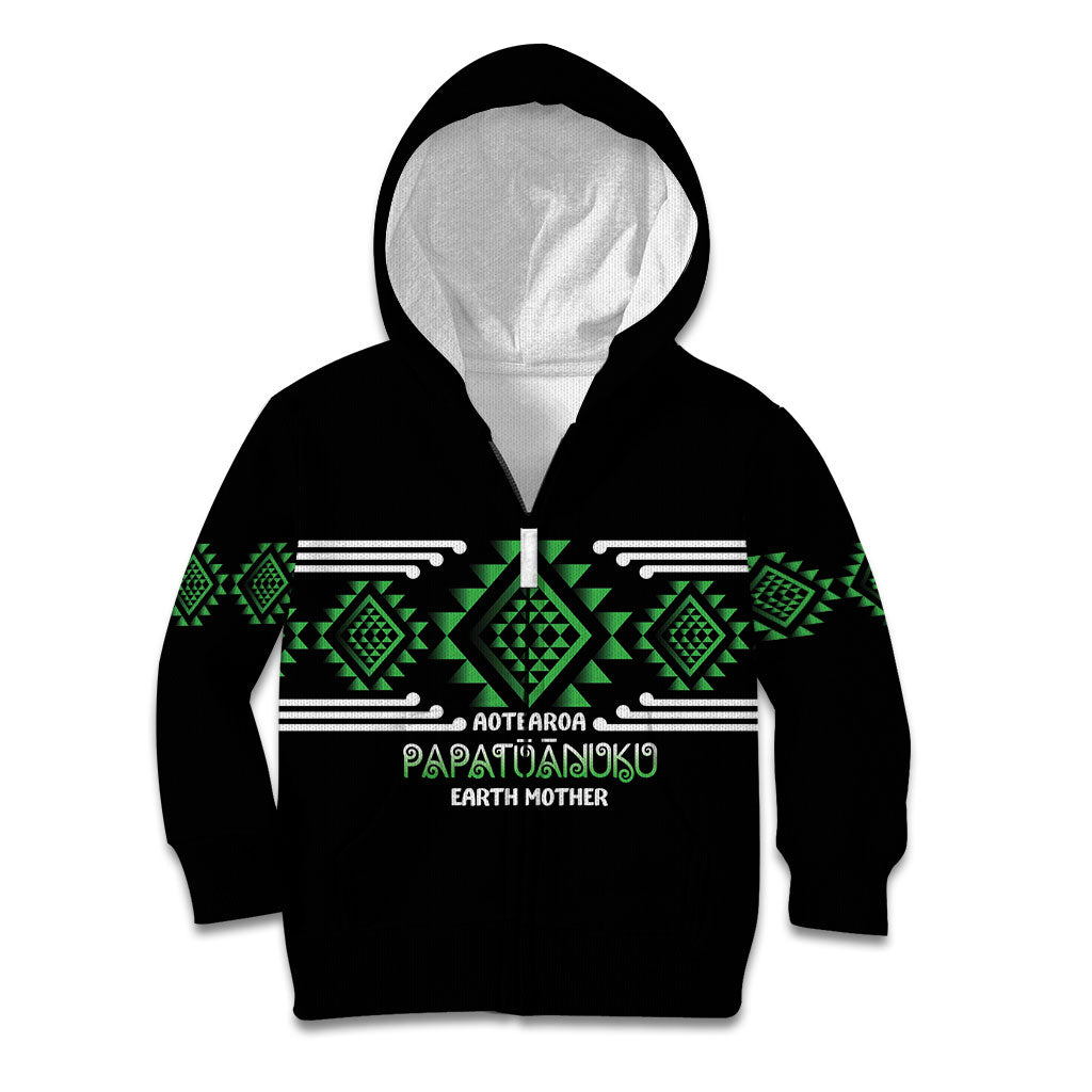Aotearoa Atua Papatuanuku Personalised Kid Hoodie Maori Earth Mother Taniko Motifs