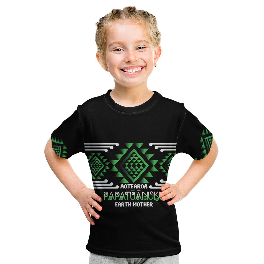 Aotearoa Atua Papatuanuku Personalised Kid T Shirt Maori Earth Mother Taniko Motifs
