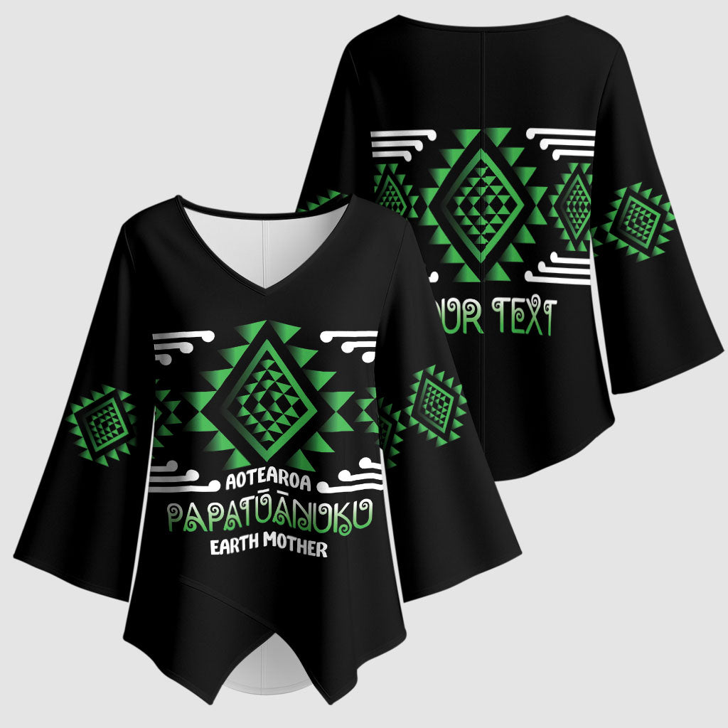Aotearoa Atua Papatuanuku Personalised Kimono Sleeve Blouse Maori Earth Mother Taniko Motifs