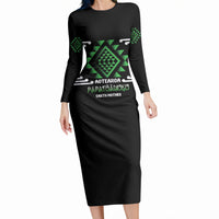 Aotearoa Atua Papatuanuku Personalised Long Sleeve Bodycon Dress Maori Earth Mother Taniko Motifs