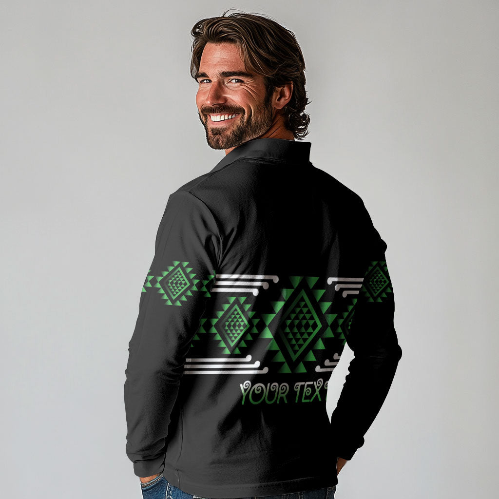 Aotearoa Atua Papatuanuku Personalised Long Sleeve Polo Shirt Maori Earth Mother Taniko Motifs