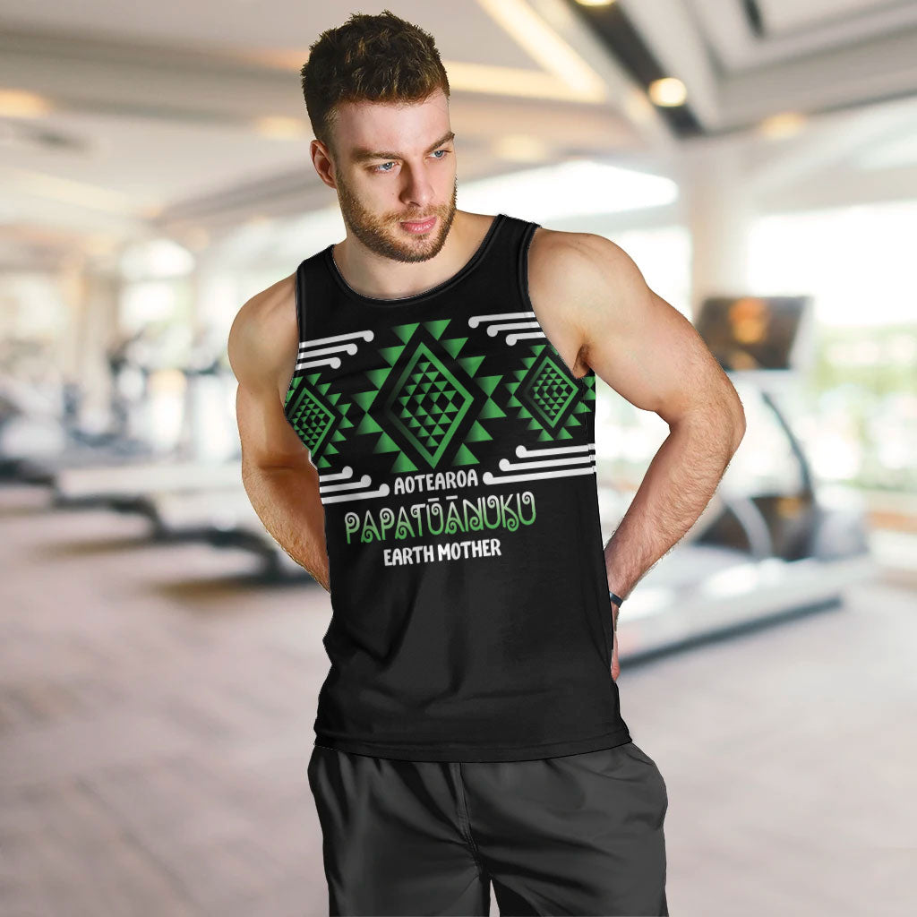 Aotearoa Atua Papatuanuku Personalised Men Tank Top Maori Earth Mother Taniko Motifs LT14 Green - Polynesian Pride