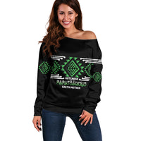 Aotearoa Atua Papatuanuku Personalised Off Shoulder Sweater Maori Earth Mother Taniko Motifs