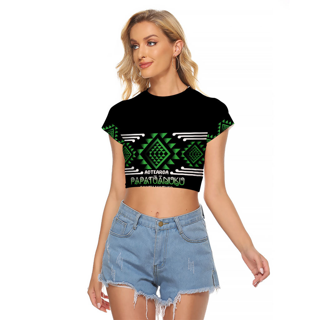 Aotearoa Atua Papatuanuku Personalised Raglan Cropped T Shirt Maori Earth Mother Taniko Motifs