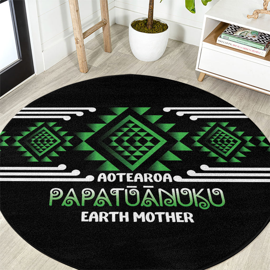Aotearoa Atua Papatuanuku Round Carpet Maori Earth Mother Taniko Motifs LT14 Green - Polynesian Pride