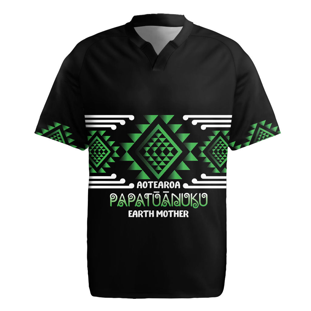Aotearoa Atua Papatuanuku Personalised Rugby Jersey Maori Earth Mother Taniko Motifs LT14 Green - Polynesian Pride