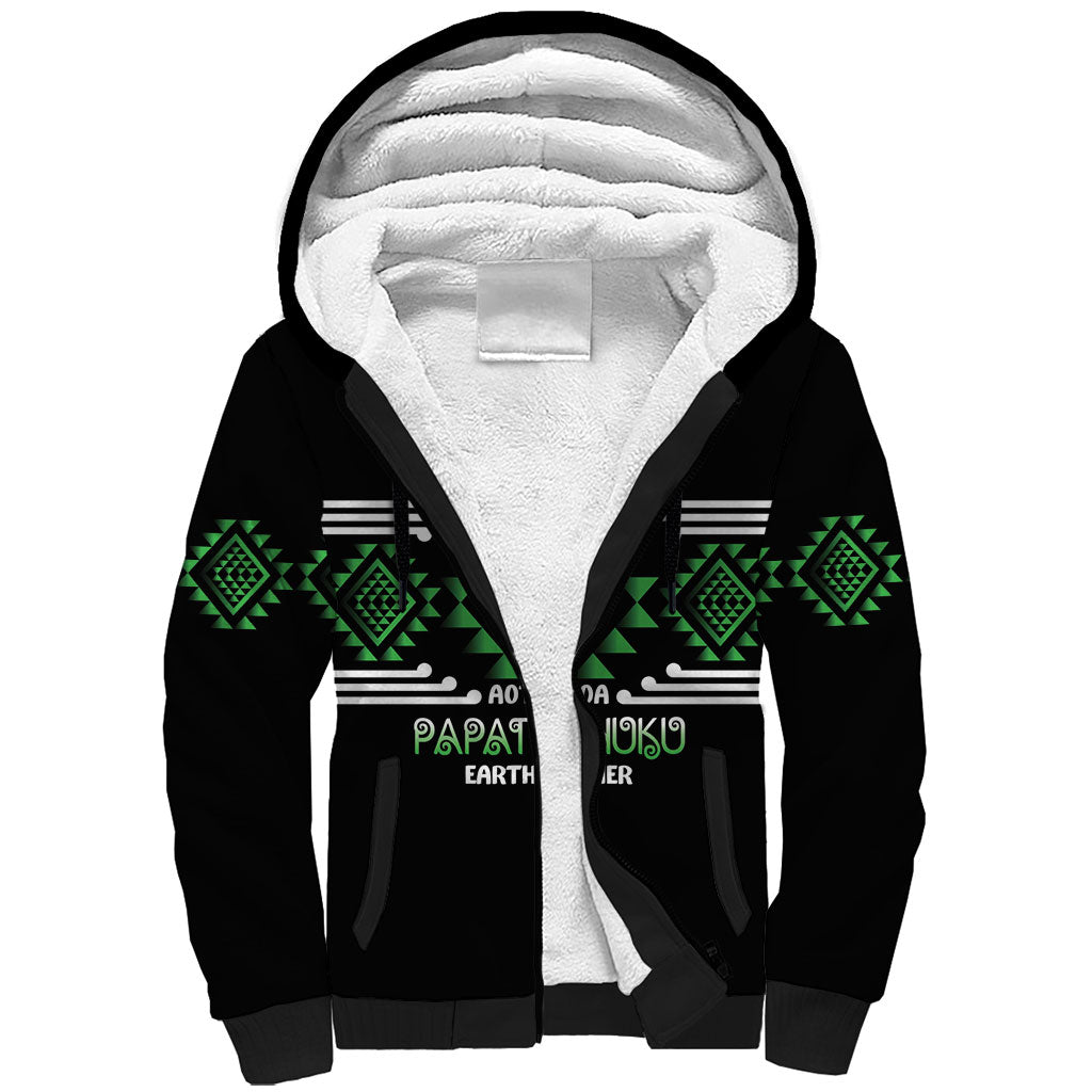 Aotearoa Atua Papatuanuku Personalised Sherpa Hoodie Maori Earth Mother Taniko Motifs