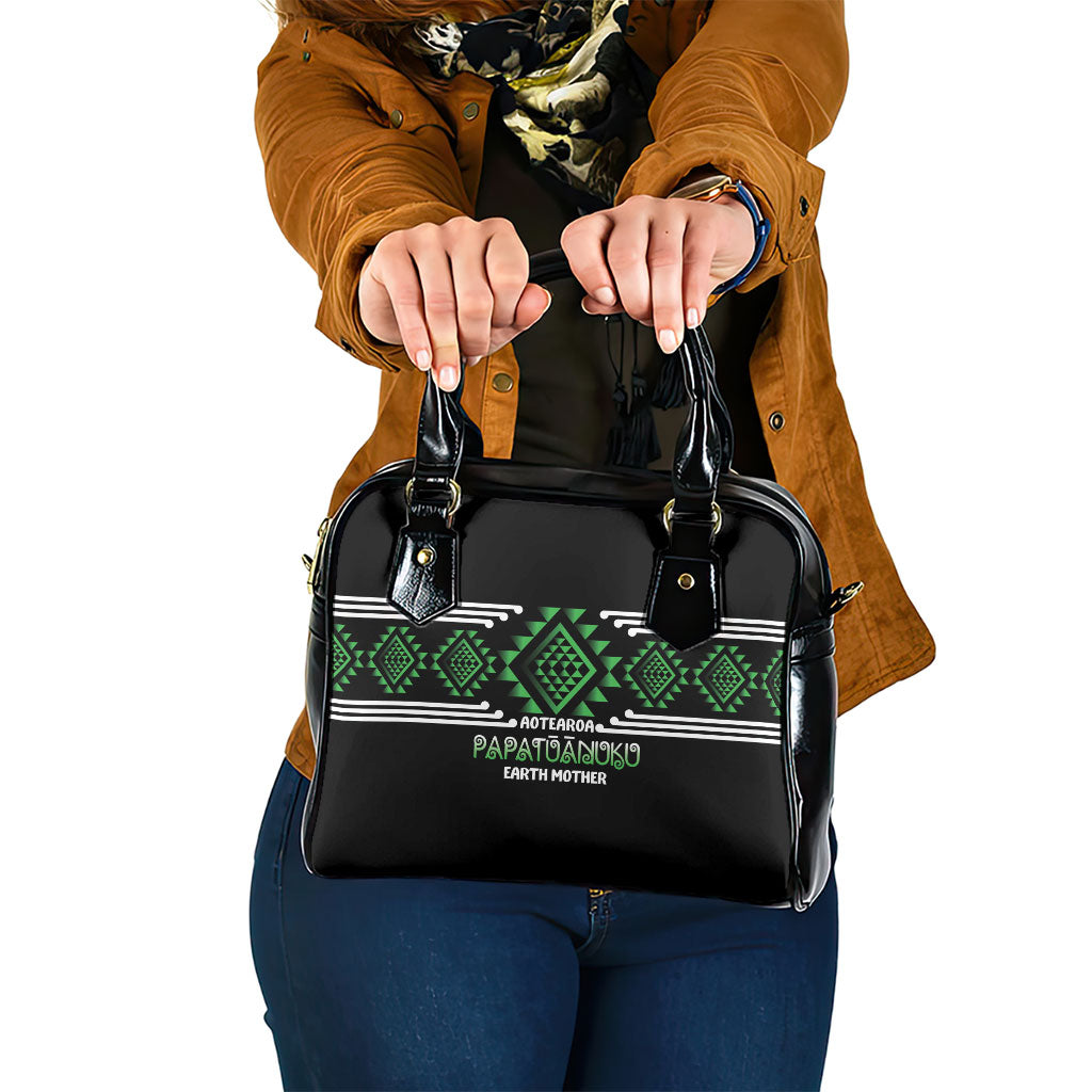 Aotearoa Atua Papatuanuku Shoulder Handbag Maori Earth Mother Taniko Motifs LT14 One Size Green - Polynesian Pride