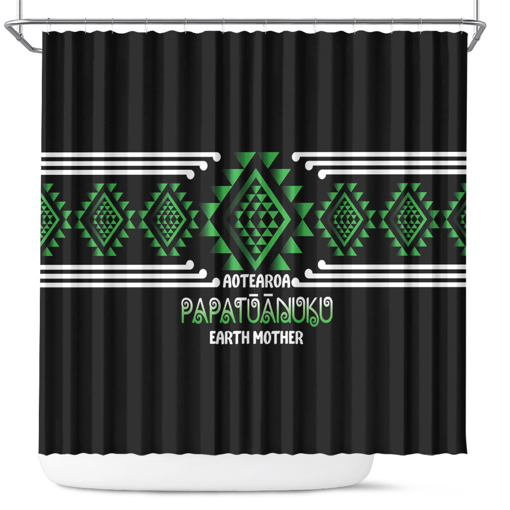 Aotearoa Atua Papatuanuku Shower Curtain Maori Earth Mother Taniko Motifs LT14 Green - Polynesian Pride