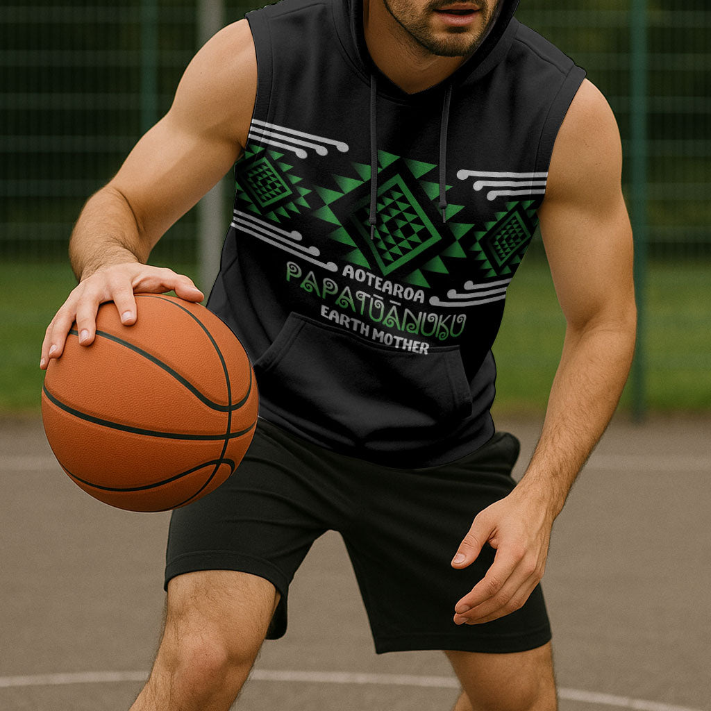 Aotearoa Atua Papatuanuku Personalised Sleeveless Hoodie Maori Earth Mother Taniko Motifs