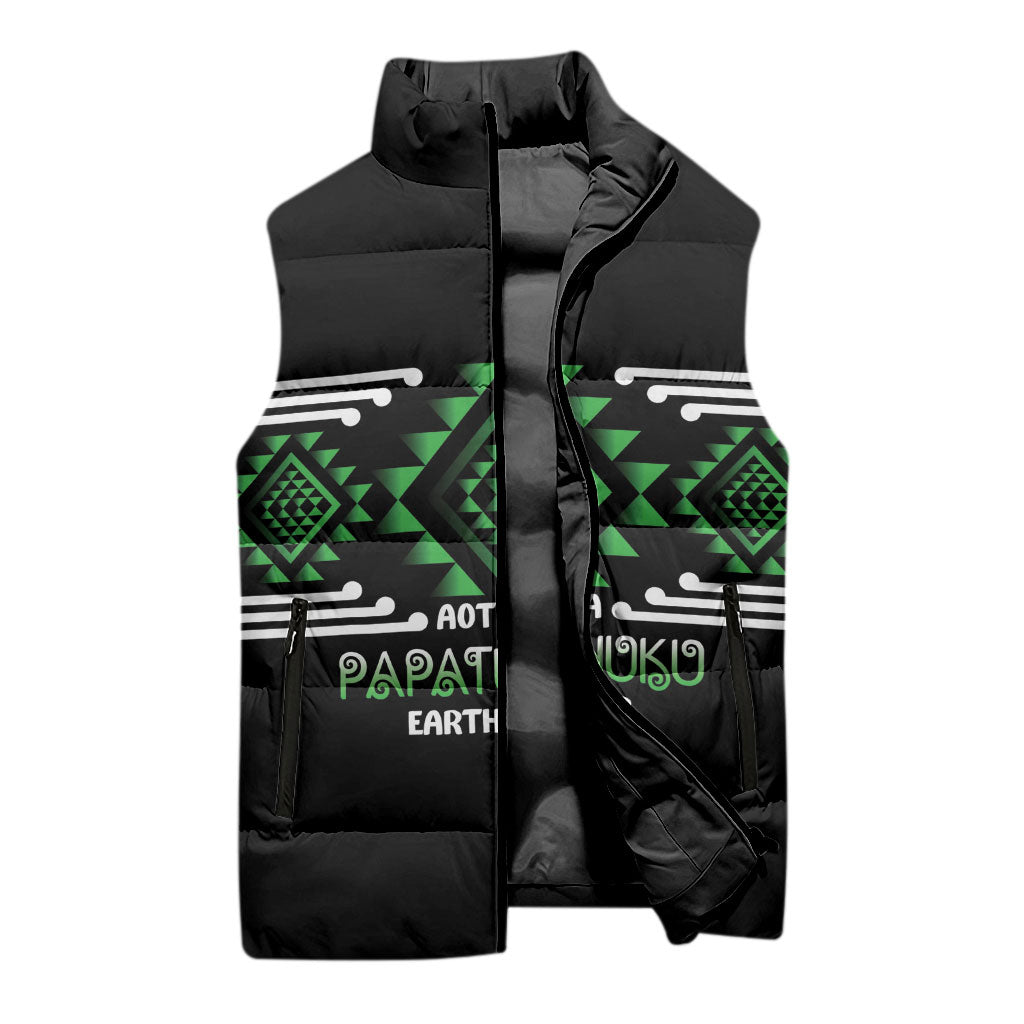 Aotearoa Atua Papatuanuku Personalised Sleeveless Puffer Jacket Maori Earth Mother Taniko Motifs