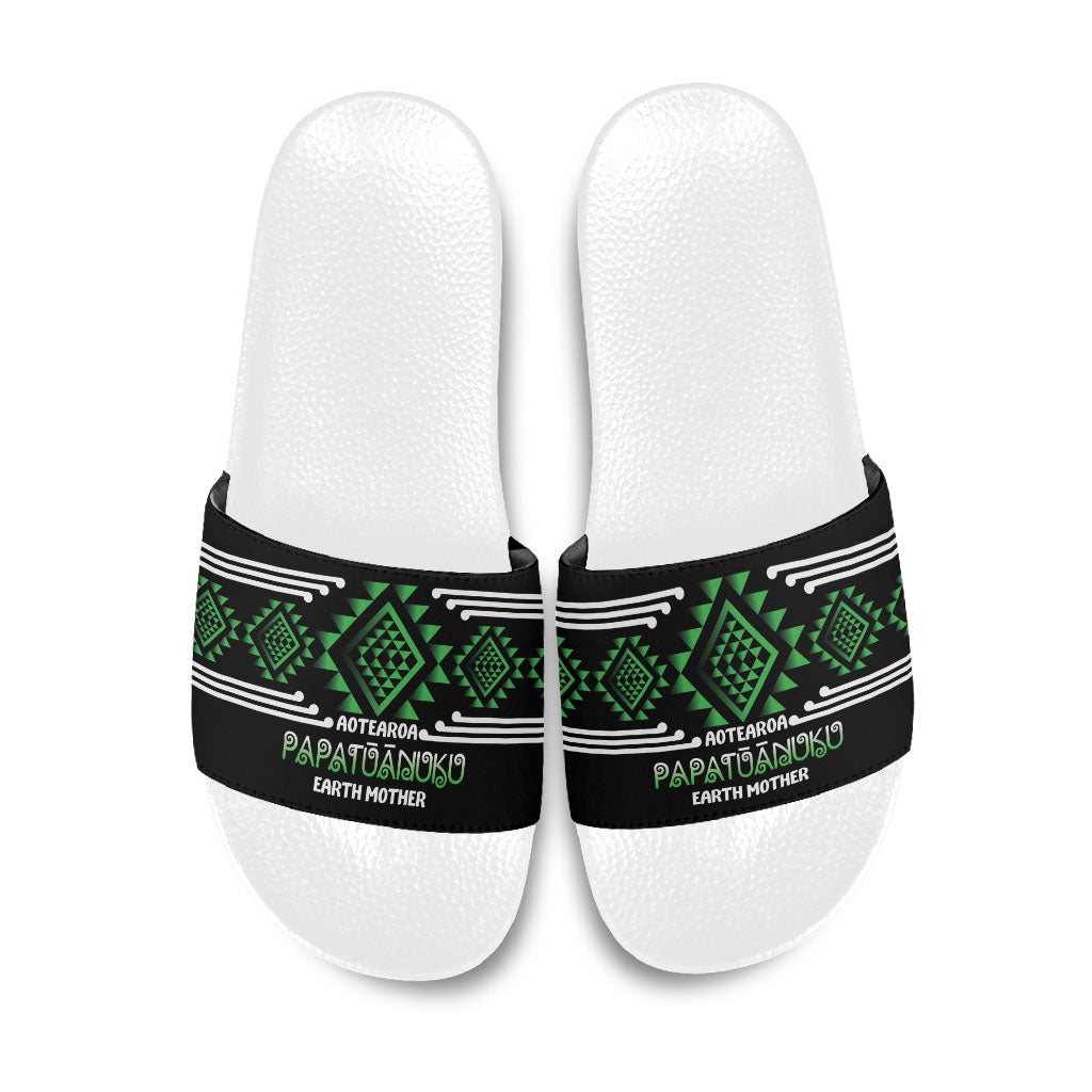 Aotearoa Atua Papatuanuku Slide Sandals Maori Earth Mother Taniko Motifs