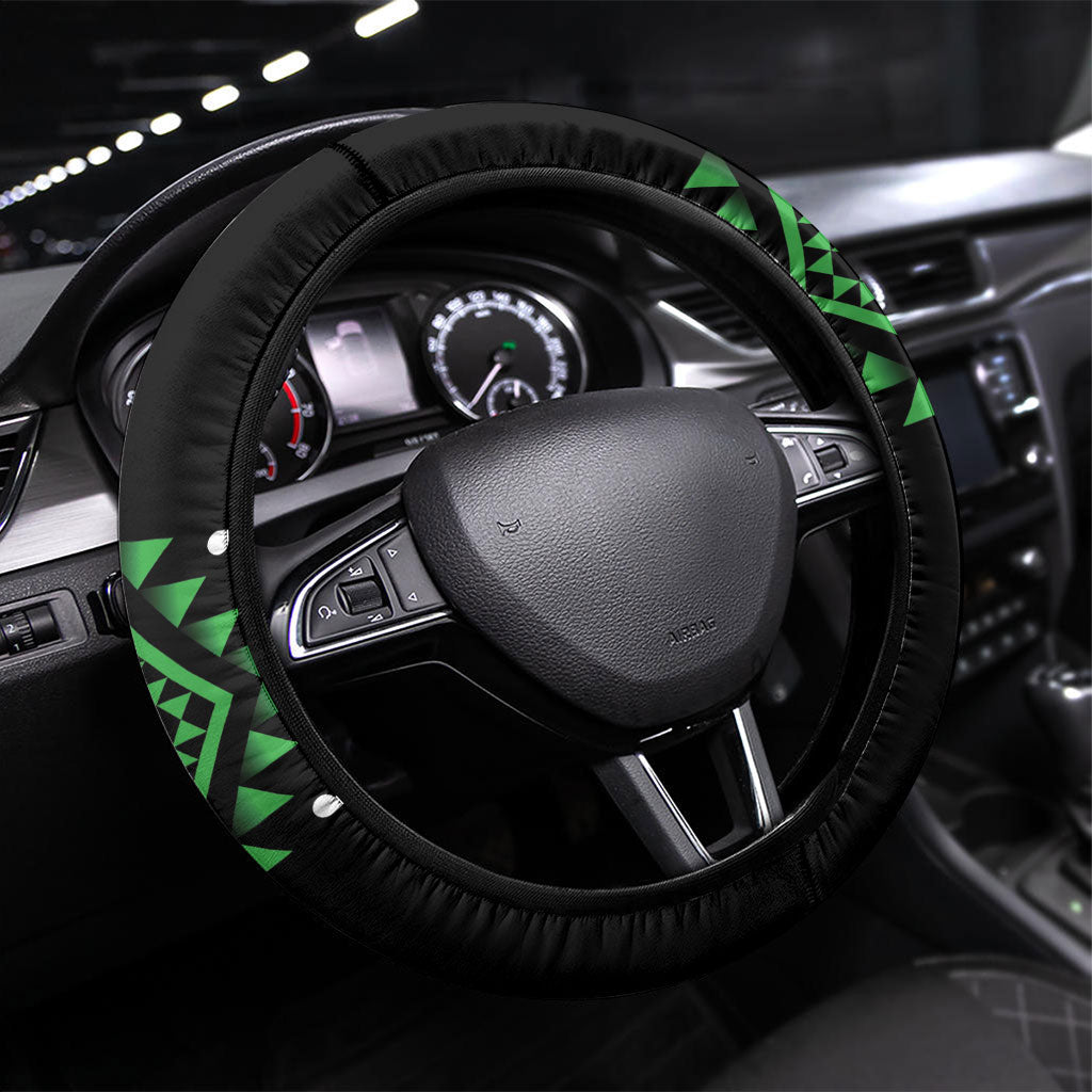 Aotearoa Atua Papatuanuku Steering Wheel Cover Maori Earth Mother Taniko Motifs LT14 Universal Fit Green - Polynesian Pride