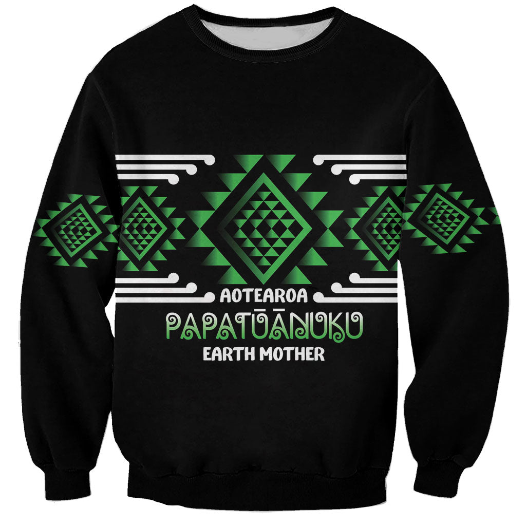 Aotearoa Atua Papatuanuku Personalised Sweatshirt Maori Earth Mother Taniko Motifs LT14 Unisex Green - Polynesian Pride