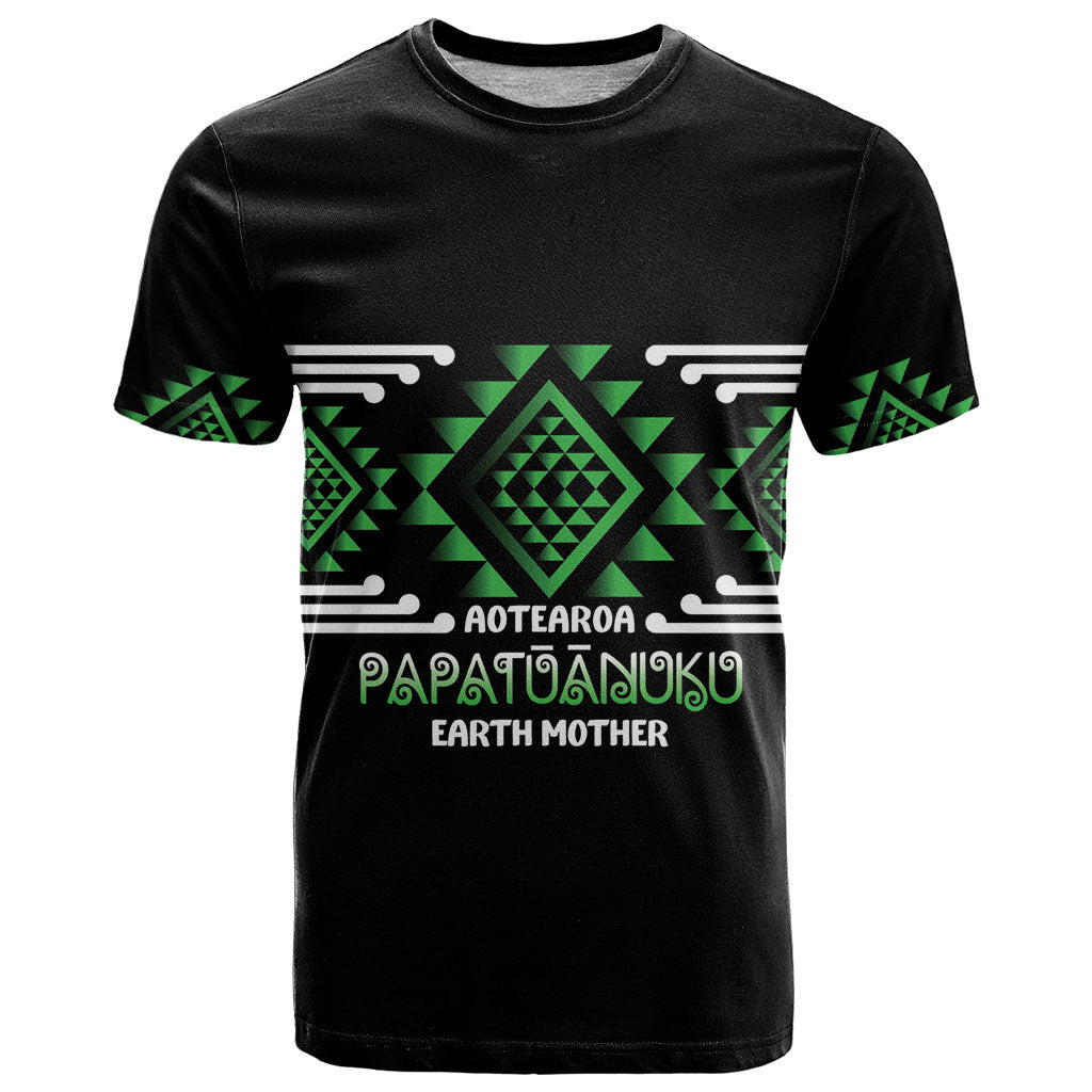 Aotearoa Atua Papatuanuku Personalised T Shirt Maori Earth Mother Taniko Motifs LT14 Green - Polynesian Pride