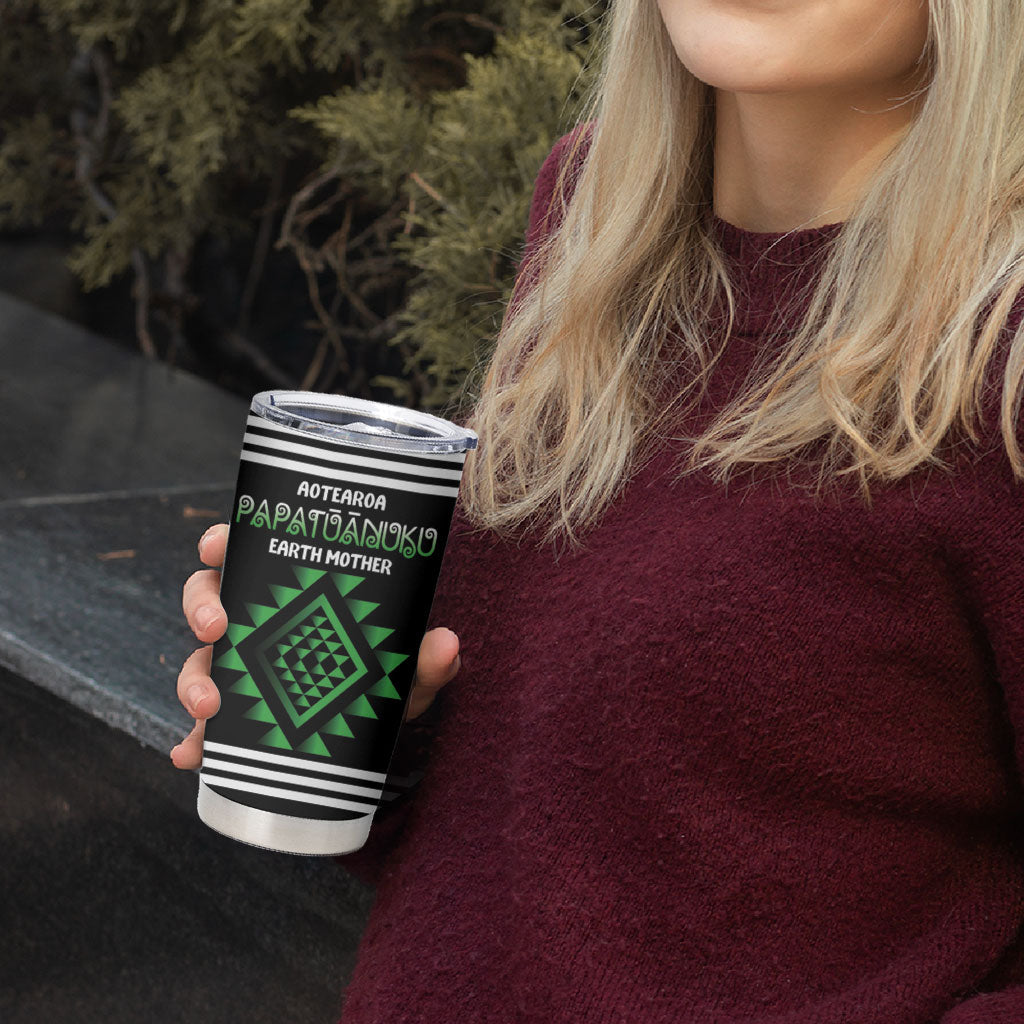 Aotearoa Atua Papatuanuku Personalised Tumbler Cup Maori Earth Mother Taniko Motifs