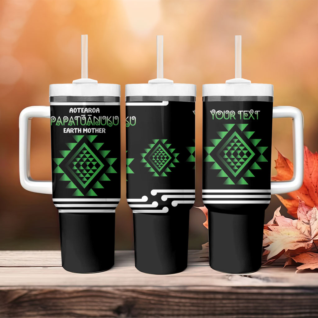 Aotearoa Atua Papatuanuku Personalised Tumbler With Handle Maori Earth Mother Taniko Motifs