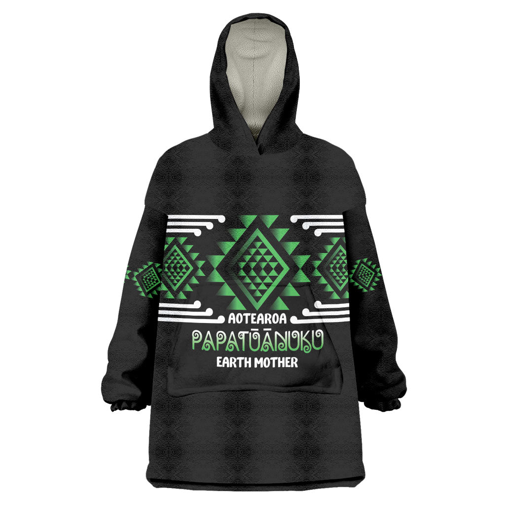 Aotearoa Atua Papatuanuku Personalised Wearable Blanket Hoodie Maori Earth Mother Taniko Motifs LT14 One Size Green - Polynesian Pride