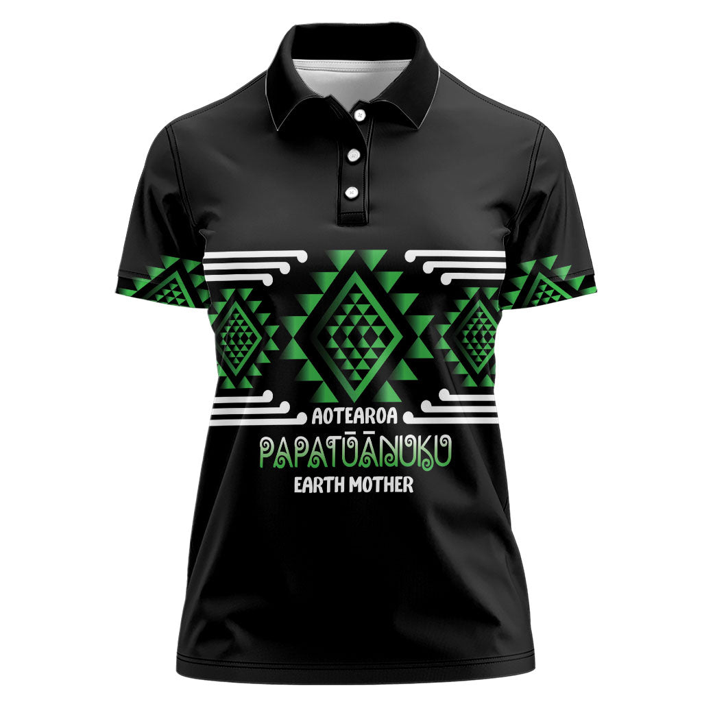 Aotearoa Atua Papatuanuku Personalised Women Polo Shirt Maori Earth Mother Taniko Motifs LT14 Female Green - Polynesian Pride