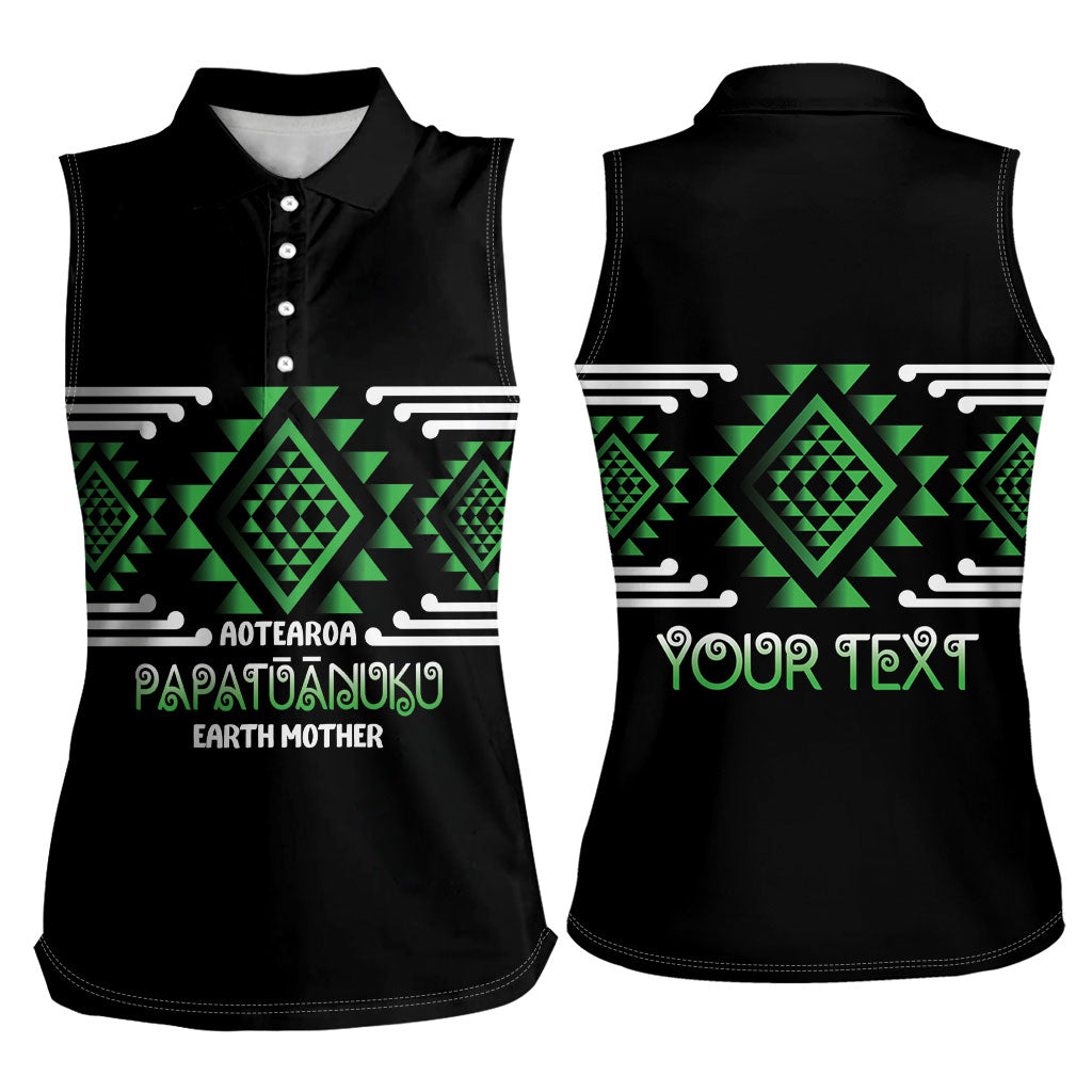 Aotearoa Atua Papatuanuku Personalised Women Sleeveless Polo Shirt Maori Earth Mother Taniko Motifs