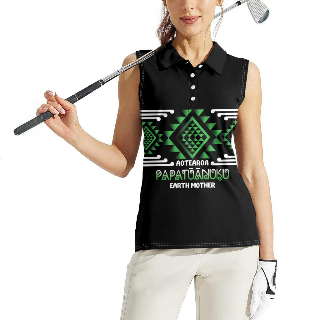 Aotearoa Atua Papatuanuku Personalised Women Sleeveless Polo Shirt Maori Earth Mother Taniko Motifs