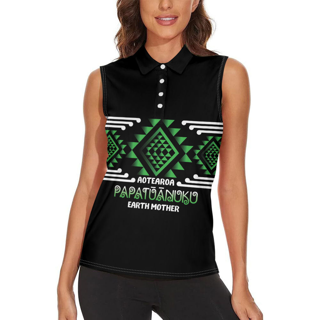 Aotearoa Atua Papatuanuku Personalised Women Sleeveless Polo Shirt Maori Earth Mother Taniko Motifs