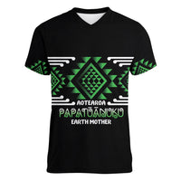 Aotearoa Atua Papatuanuku Personalised Women V-Neck T-Shirt Maori Earth Mother Taniko Motifs