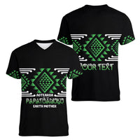 Aotearoa Atua Papatuanuku Personalised Women V-Neck T-Shirt Maori Earth Mother Taniko Motifs
