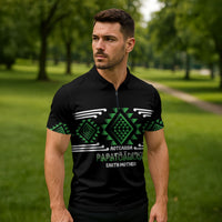 Aotearoa Atua Papatuanuku Personalised Zipper Polo Shirt Maori Earth Mother Taniko Motifs