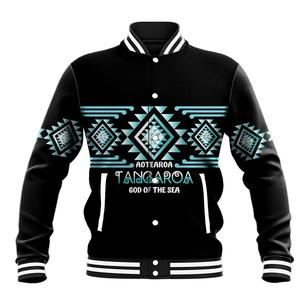 Aotearoa Atua Tangaroa Personalised Baseball Jacket Maori God Of The Sea Taniko Motifs LT14 Unisex Turquoise - Polynesian Pride