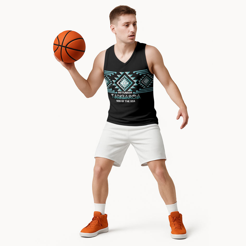 Aotearoa Atua Tangaroa Personalised Basketball Jersey Maori God Of The Sea Taniko Motifs