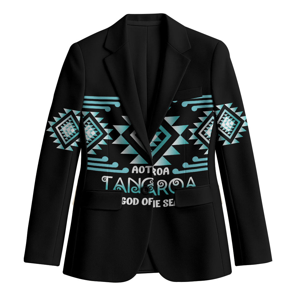 Aotearoa Atua Tangaroa Personalised Blazer Maori God Of The Sea Taniko Motifs LT14 Unisex Turquoise - Polynesian Pride