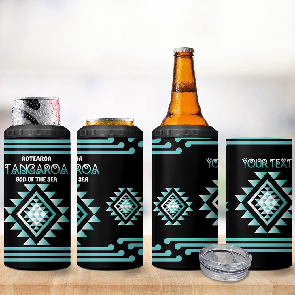 Aotearoa Atua Tangaroa Personalised 4 in 1 Can Cooler Tumbler Maori God Of The Sea Taniko Motifs