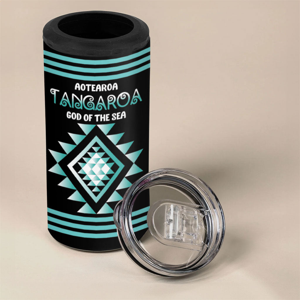Aotearoa Atua Tangaroa Personalised 4 in 1 Can Cooler Tumbler Maori God Of The Sea Taniko Motifs