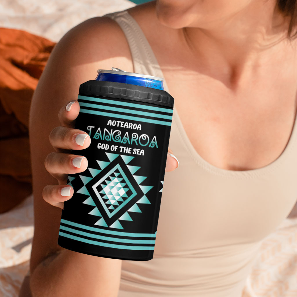 Aotearoa Atua Tangaroa Personalised 4 in 1 Can Cooler Tumbler Maori God Of The Sea Taniko Motifs